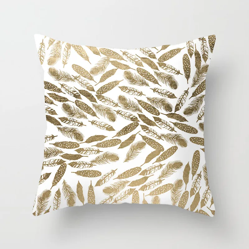 Fuwatacchi наволочка для подушки с золотым цветочным принтом для дивана, стула, украшения в спальню, квадратная льняная наволочка, наволочка с перьями и листьями