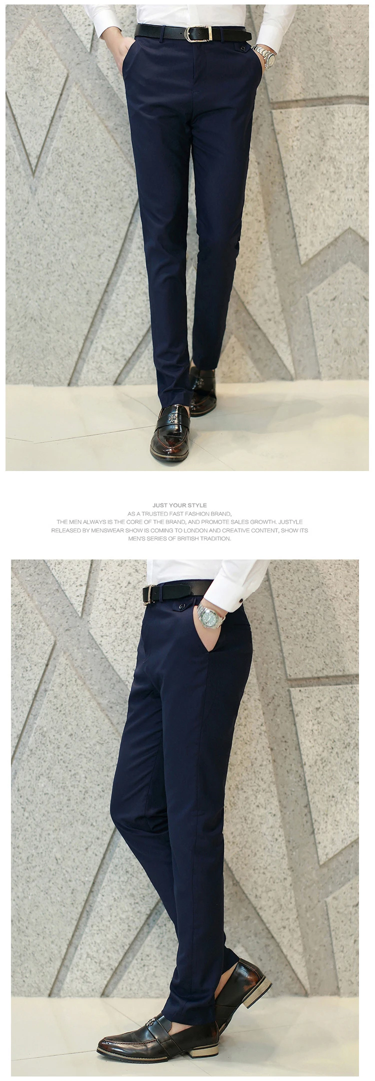 Левый rom 2019 мода Мужская однотонная брюки для делового костюма/мужской высокого качества досуг брюки/мужские повседневные брюки