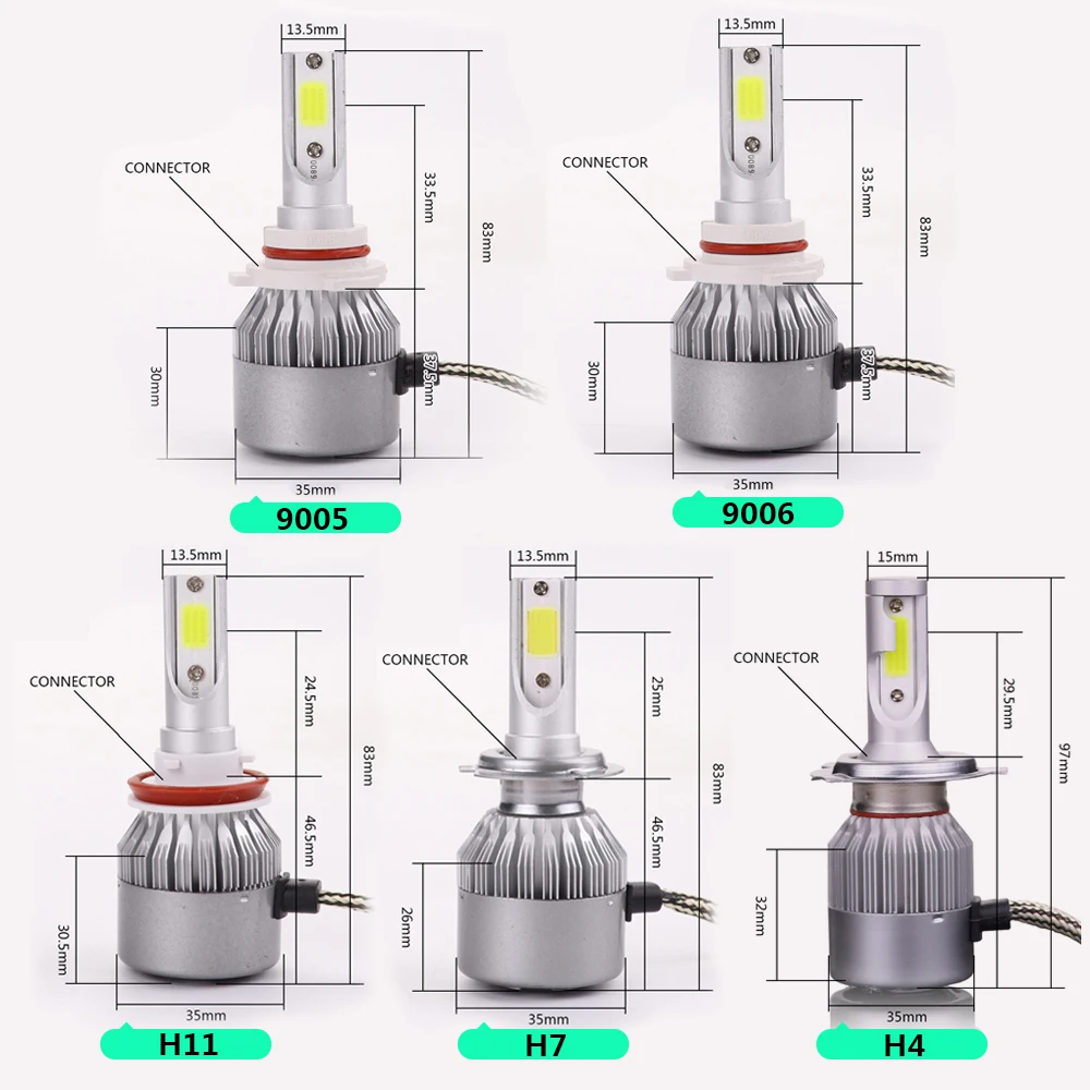 Carsty C6 H4 H7 H8 H11 H1 9005 9006 COB светодиодный головной светильник 72W фары для 8000LM