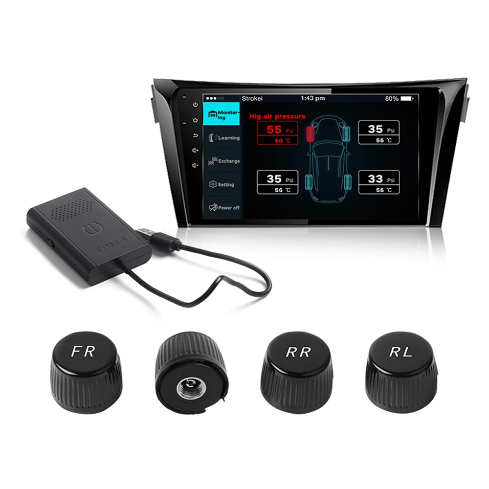 Автомобильная система контроля давления в шинах TPMS Android для OS DVD плеера с USB