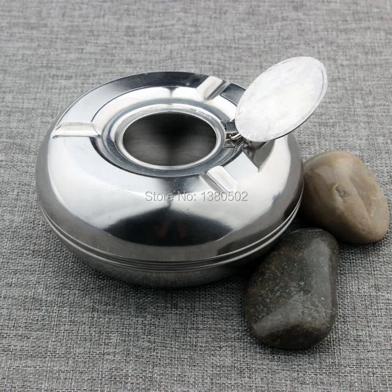 Hot Fashion Smokeless Stainless Steel metal Ashtray with lids Windproof