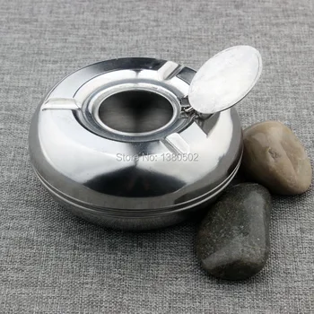 

Hot Fashion Smokeless Stainless Steel metal Ashtray with lids Windproof for Home