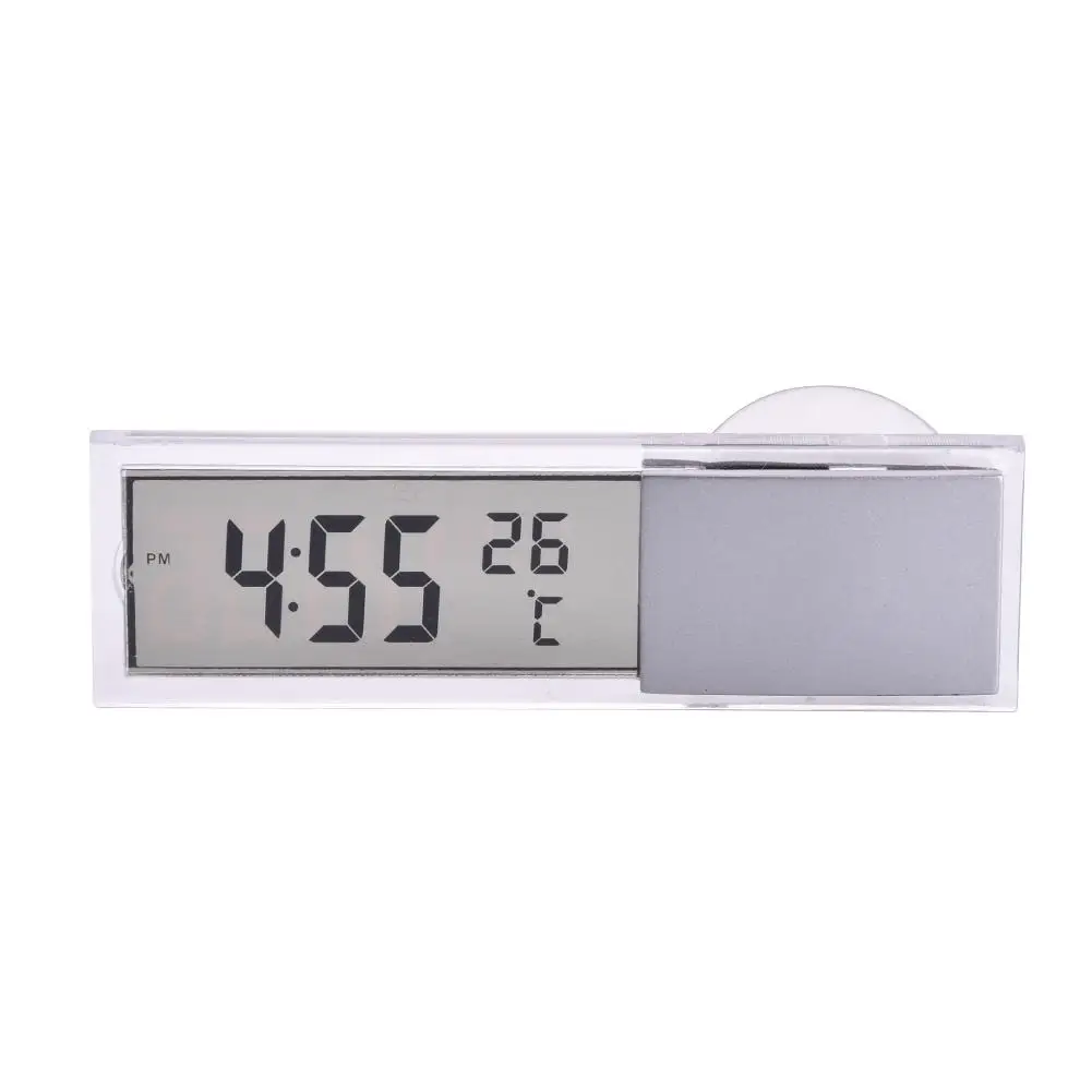

Portable 2 in 1 Automobile Car Clock Thermometer Sucker Type Clock Thermometer Transparent LCD Digital Watchr Fashion Style