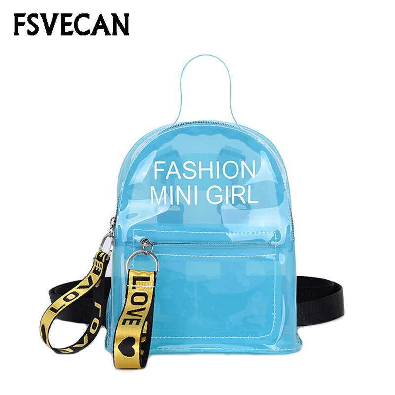 

Fashion Transparent Small Backpack Women Jelly Bag New School Bags for Teenage Girls Letter Clear Mini Backpacks Bookbag 2019