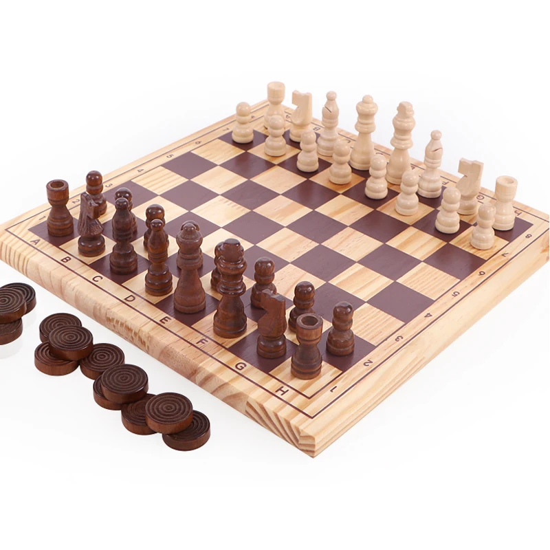 High Quality New Design 2in1 Wooden International Chess And Checkers Set Draughts Travel Entertainment Board Game Children Gifts