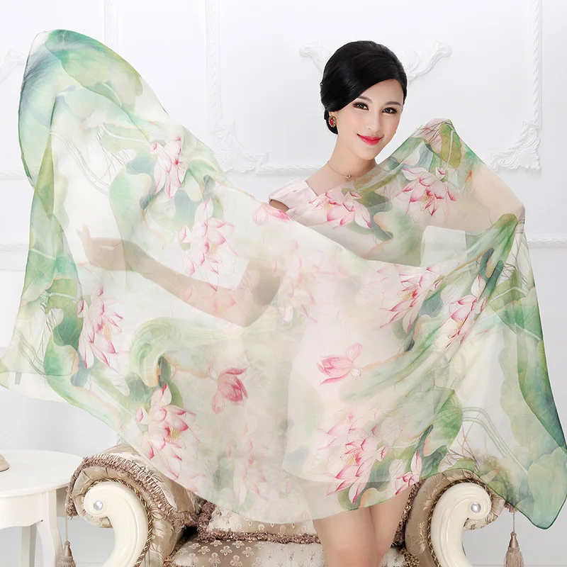 DANKEYISI мода бандана роскошные шарфы для женщин Для женщин бренд шелковый шарф женский платок высокое качество печати хиджаб шаль с великолепным дизайном - Цвет: Lotus
