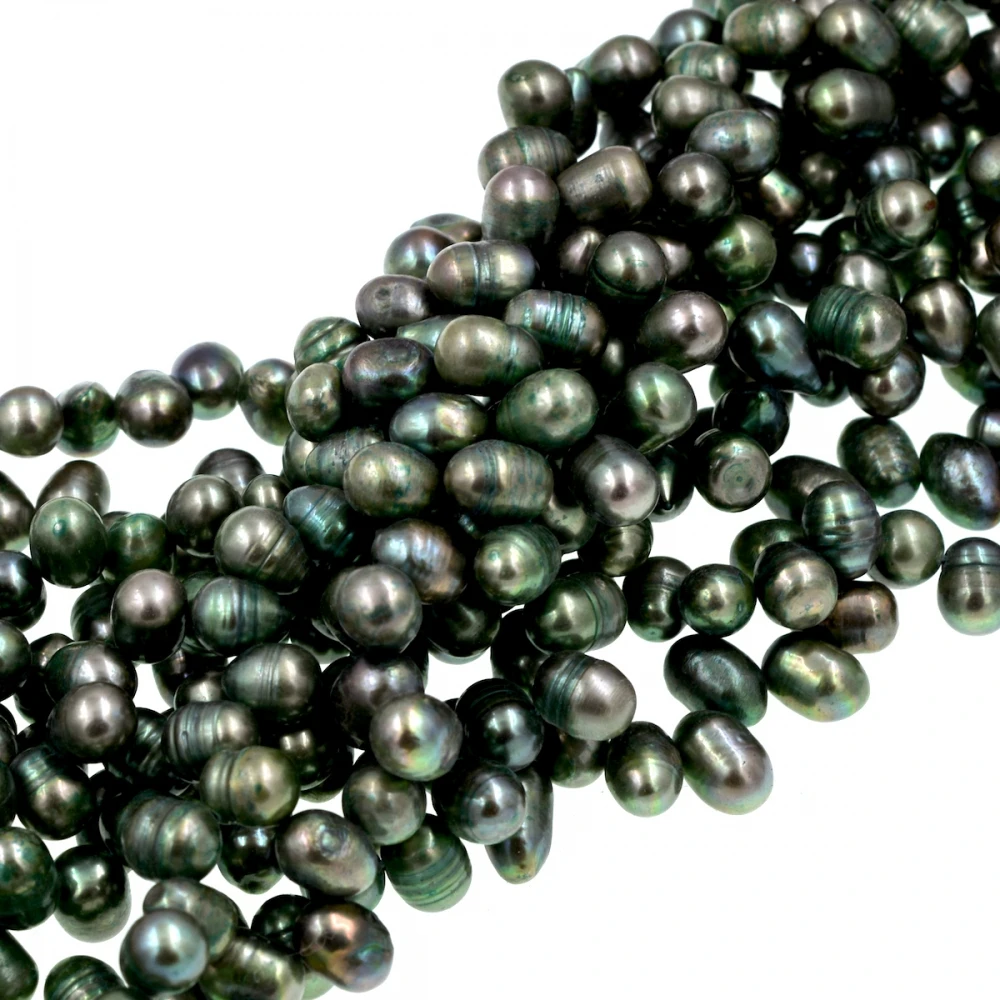 Natural Dyed color 7 8mm side drilled dark green freshwater pearls