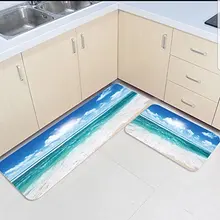 2 шт. кухонные подстилки И КОВРИКИ НАБОР голубое небо и океан пляж украшения дома Нескользящие спальни Коврики Дверные для гостинной