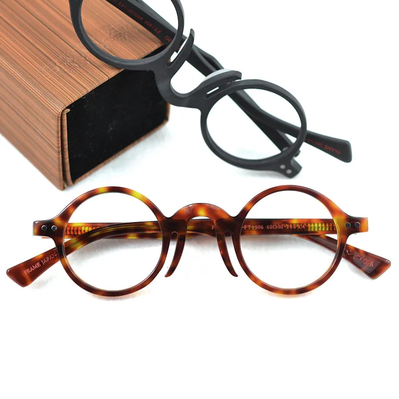 

Handmade Vintage Acetate Round Amber Men Eyeglasses Frames Retro Wood Myopia Optical Clean Eyewear for Women Transparent