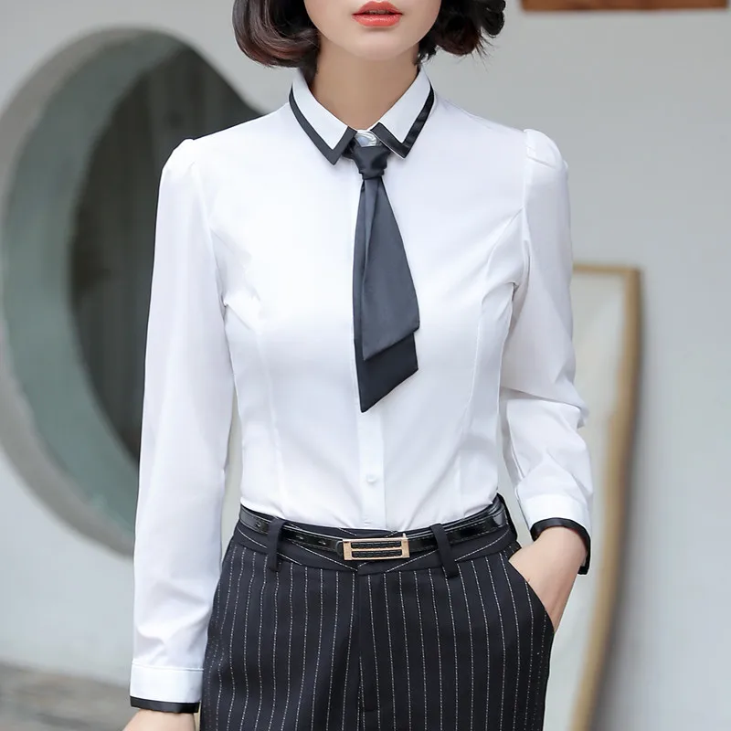 Camisas New Fashion Women Shirt Autumn Formal Elegant Patchwork