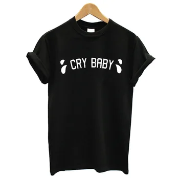 

ONSEME Women T Shirt Cry Baby Letters Print Cotton Casual Funny Tshirt for Lady Girl Top Tee Good Quality Summer Fashion Q-164