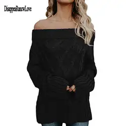2018 осень-зима женские сексуальные платья с открытыми плечами вязаный свитер, свободного кроя Повседневное теплые свитера с длинным
