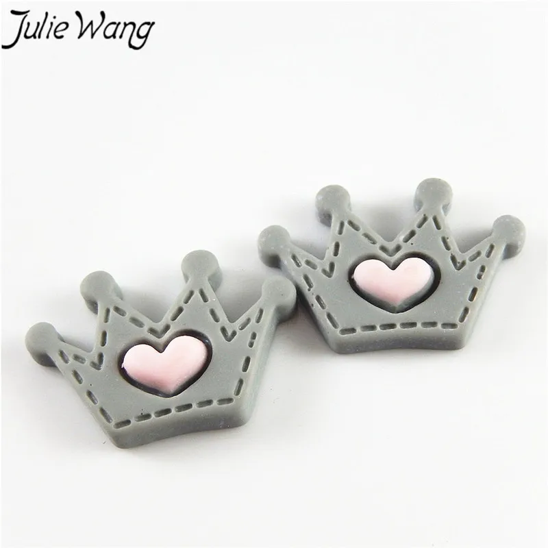 Julie Wang 10 шт./упак. серый + Розовый Смола в форме сердца принцесса король корона аксессуары для укладки DIY милая девушка сердце лучший подарок