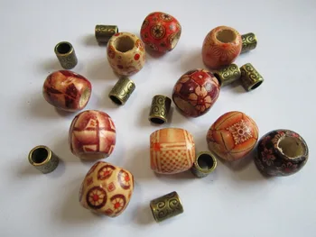 

20Pcs/Lot mix wooden metal hair braid dread dreadlock beads rings cuffs