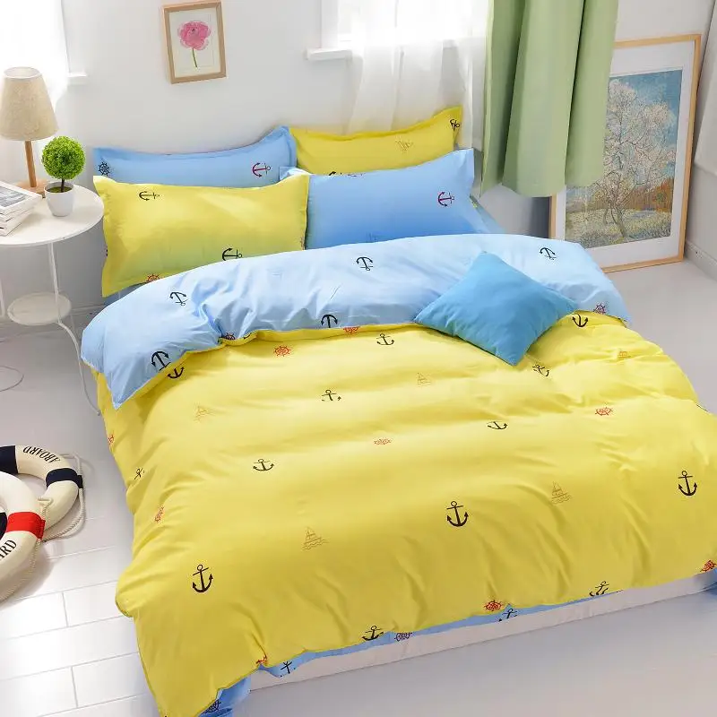 Four piece Twill Bedding Set Double sided Contrast Color Navigation