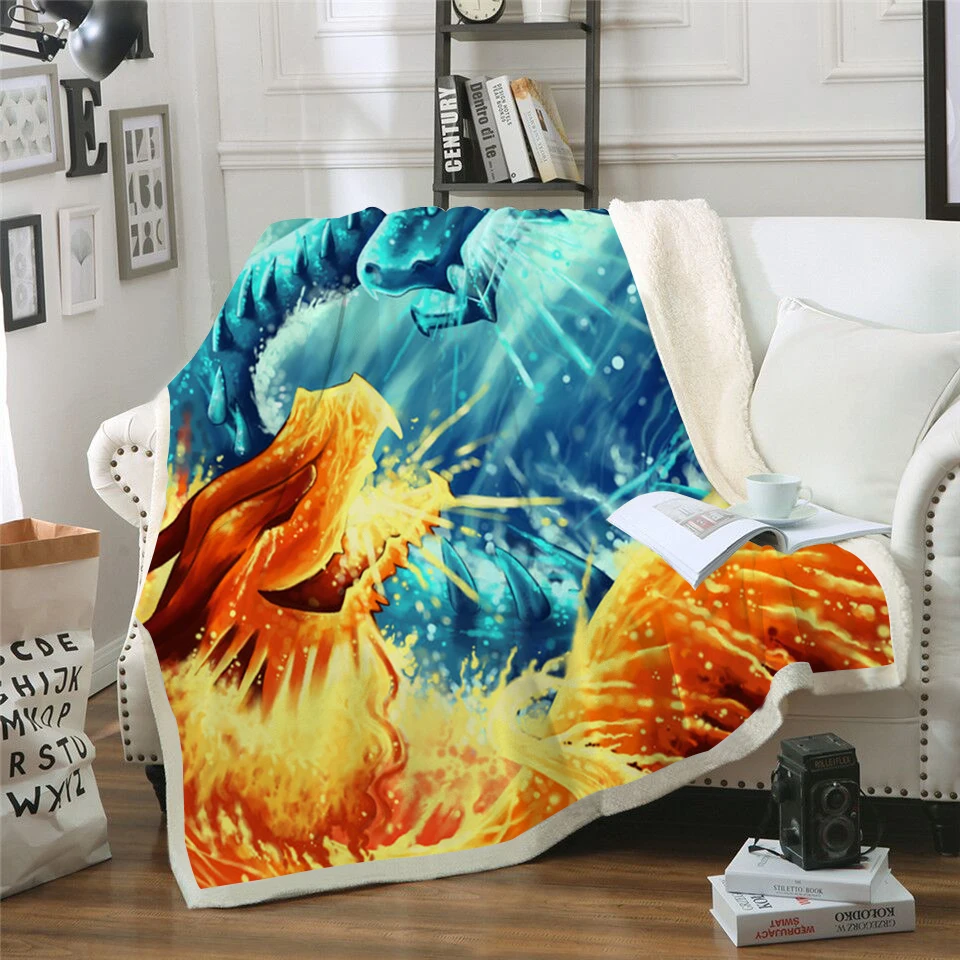 New 2019 Ice Fire Dragon Printed Velvet Plush Throw