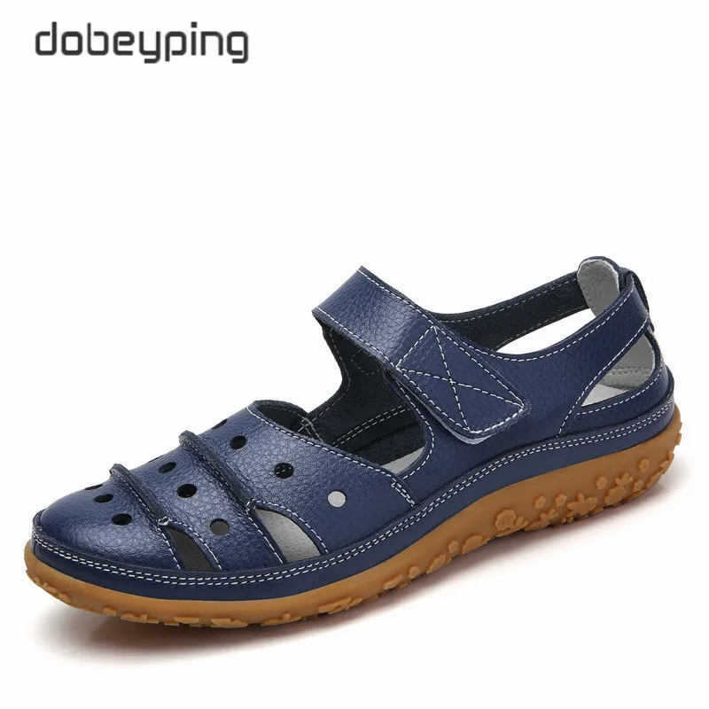 Dobeyping/открытые женские сандалии; дышащая женская пляжная обувь; женская обувь из натуральной кожи на плоской подошве с вырезами; женские лоферы; Новое поступление - Цвет: Blue