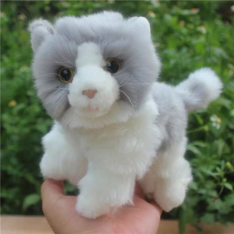 Plush Toy Simulation Gray Cat Doll Stuffed Animals Toys Cute Birthday