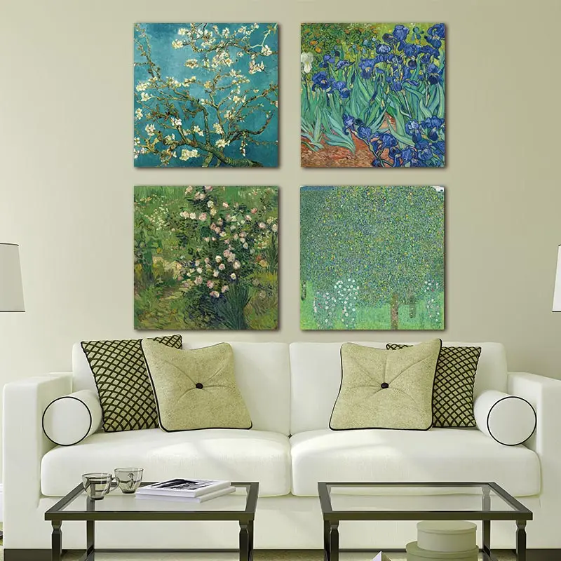 4Pcs-Sets-Huge-Modern-Wall-Art-Home-Decor-Giclee-Prints-Artwork-Almond-Blossom-and-Irises-by