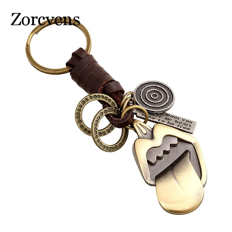 Большой брелок язык ZORCVENS Rock ручной работы из натуральной кожи для ключей