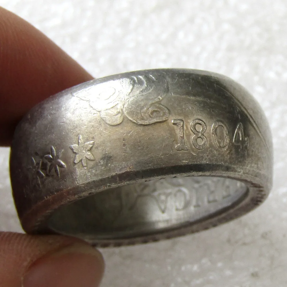 

United States Coins 1804 Draped Bust Silver Plated Dollar Letter Edge Ring Handmade In Sizes 9-16