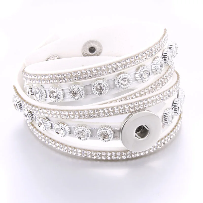 

New Snap button Jewelry charm Multilayer Leather Bracelet with Crystal Rhinestone fit 18mm Snap Buttons women men Bracelets