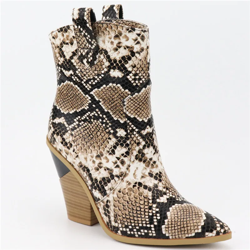 

EUR Size 34-46 Brand women boots snake thick high heels autumn winter boots high quality fashion short ankle boots ladies shoes