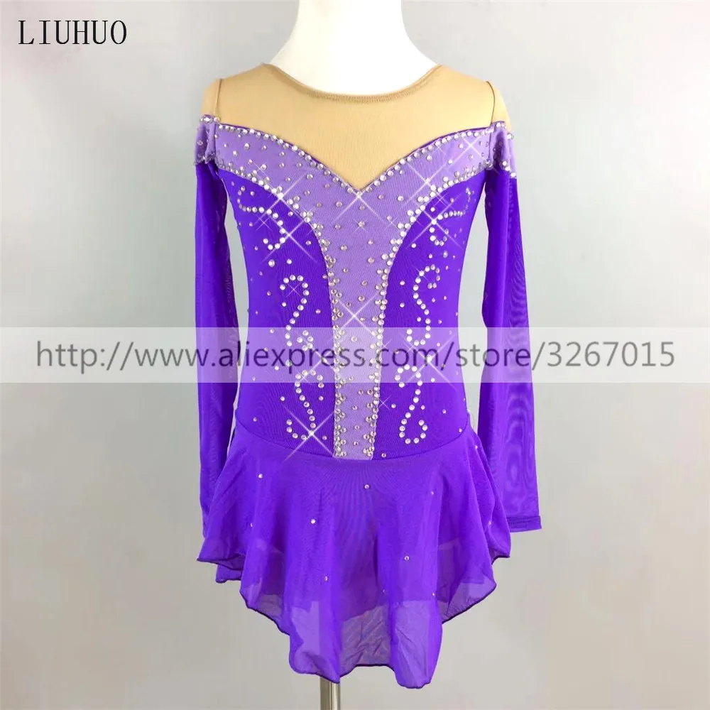 

LIUHUO женщины Aldult девушка настроить костюм для выступления соревнований Leotard ледяные фигуры Катание на коньках платье роликовые танцы Дети Фиолетовый подростковый