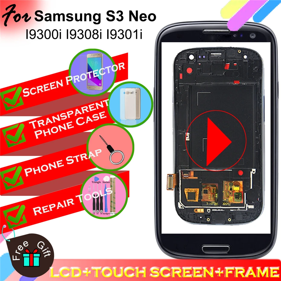 

For Samsung Galaxy S3 I9300 I9300i I9308i I9301i LCD Display Touch Screen Digitizer Assembly Bezel Metal Frame with Home Button