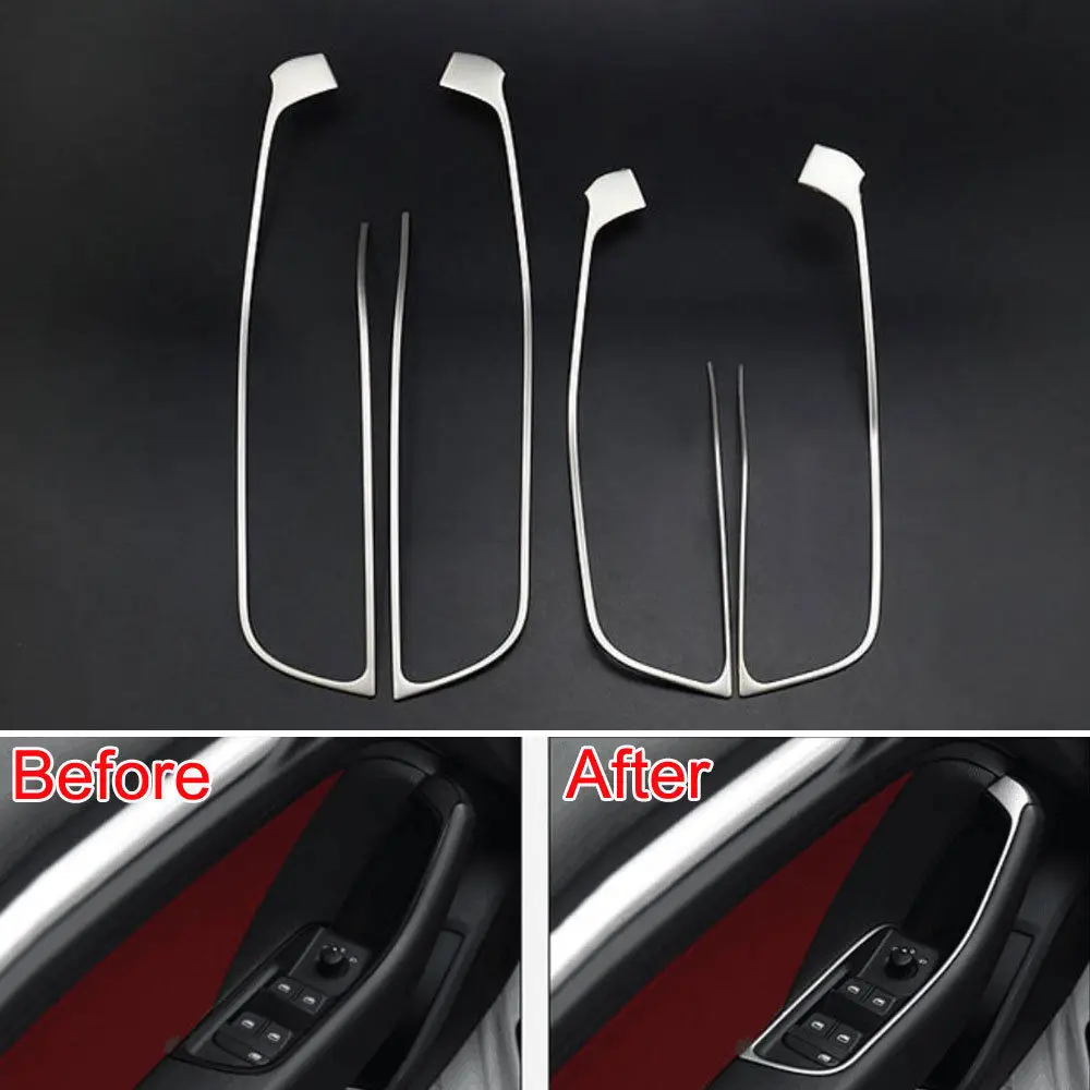 4pcs Stainless Steel Car Interior Door Armrest Panel Decal Trim Fit For
