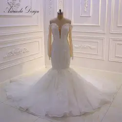 Amanda дизайн Vestido De Novias с открытыми плечами длинным рукавом кружево с аппликацией и юбкой-годе свадебное платье