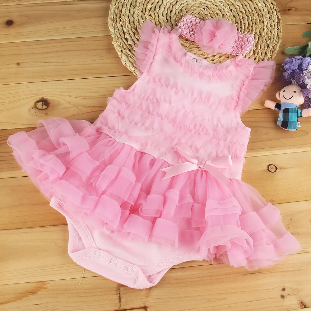 Puseky Newborn Baby Girls Princess Romper 2017 Summer Lace Tutu Skirt Rompers With Headband