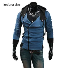 Male Hoody Autumn Winter Oblique Zipper Casual Slim Long sleeve Hiphop Assassin Creed Hoodies Sweatshirt Outerwear