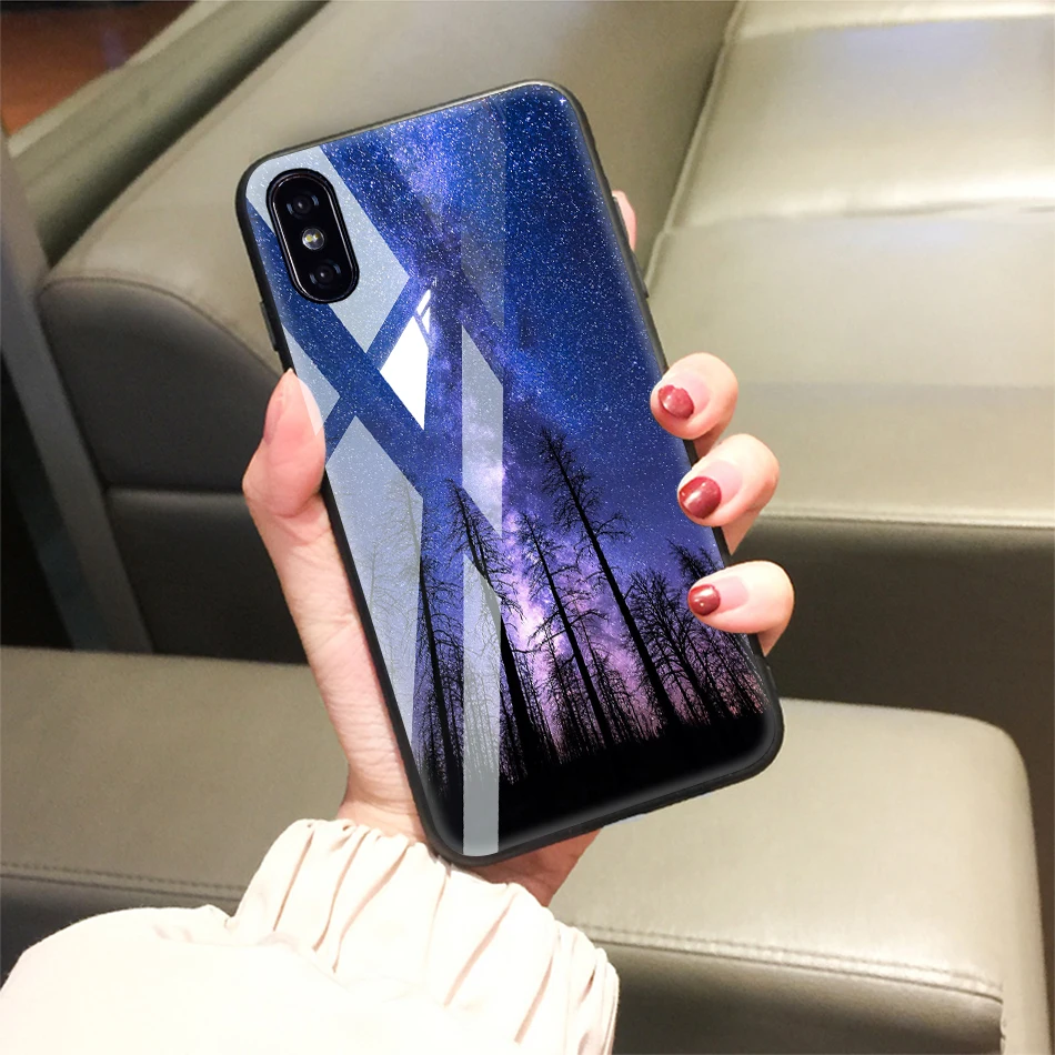 TOMKAS чехол из закаленного стекла для iPhone XS Max XR XS силиконовый чехол для телефона с изображением звезд для iPhone X 10 XS XR Роскошный чехол s TPU