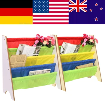 

Furniture Bookcase Shelve Toy Storage Rack Multi-color Pocket Wooden Shelf Kid Wooden Book Case