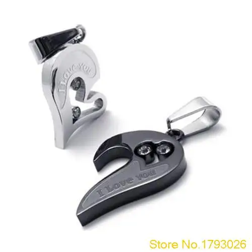 Online Mens Womens Stainless Steel Cinta Hati Jigsaw Pecinta Liontin Kalung untuk Hadiah 4TI8
