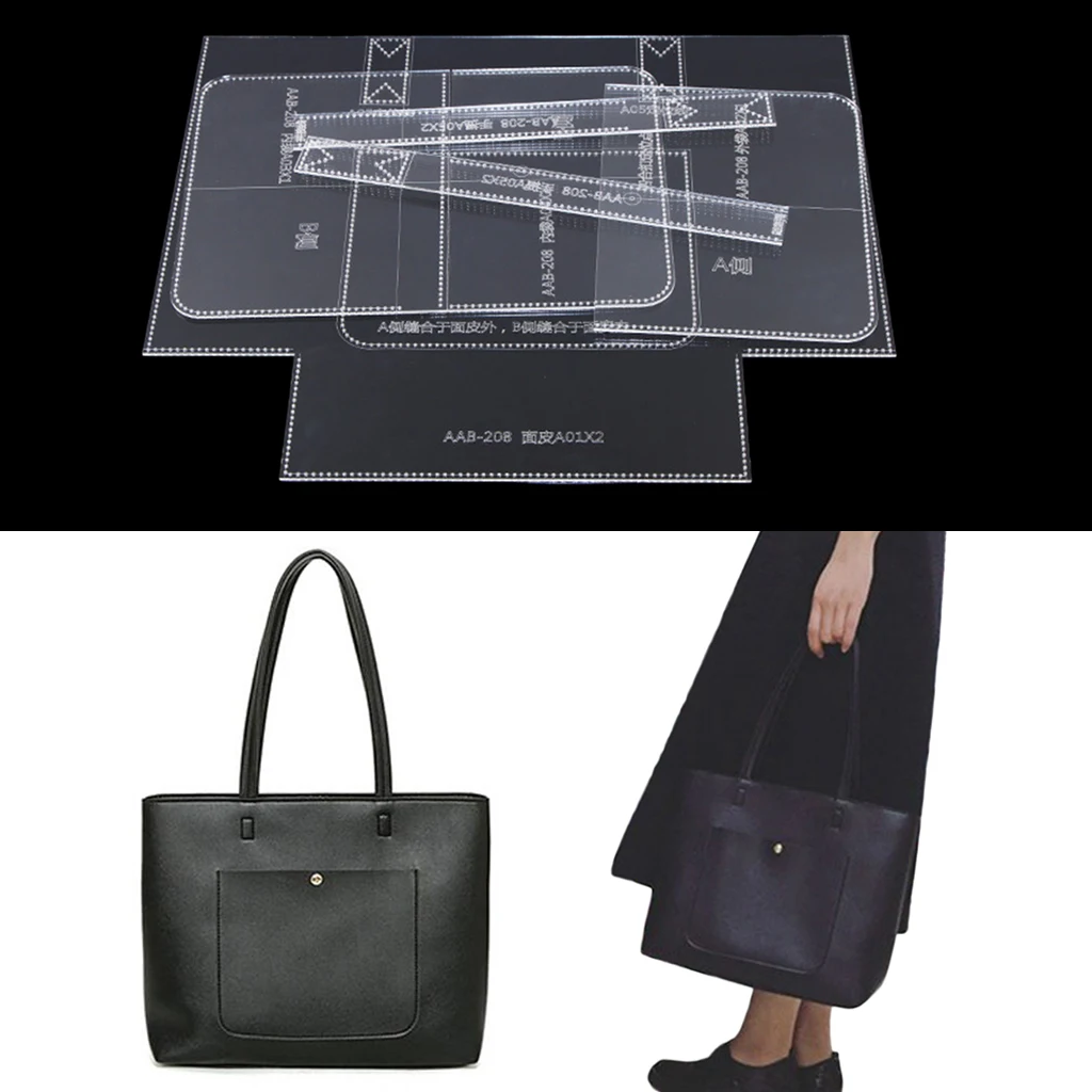 Pack of 6pcs Acrylic Stencil Clear Templates Tote Bag Pattern Leather Craft DIY Sewing Accessory