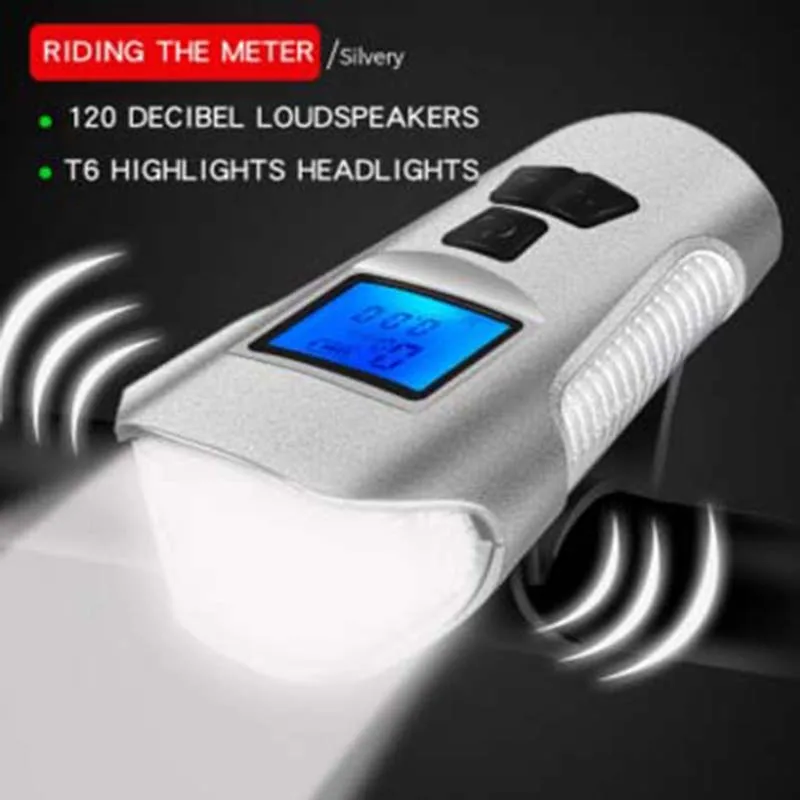 

Mountain Bike Light With Horn Night Riding USB Charging Glare Flashlight Riding Code Table Speedometer Waterproof Bicycle Light