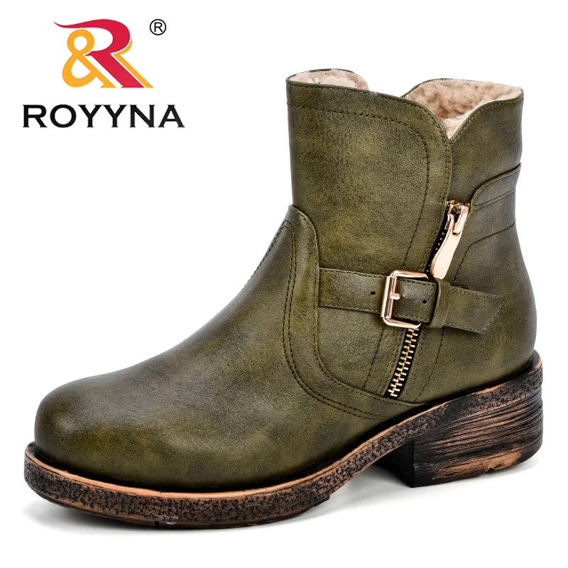 ROYYNA/женские ботильоны; коллекция года; сезон осень-зима; женская повседневная обувь; женская обувь на плоской подошве; модная однотонная обувь на платформе с круглым носком и пряжкой на ремешке