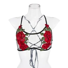 Модные женские черные кроп Топы Вышивка Роза сетка бюстгальтер без косточек прозрачные топики пикантные топы высокого качества