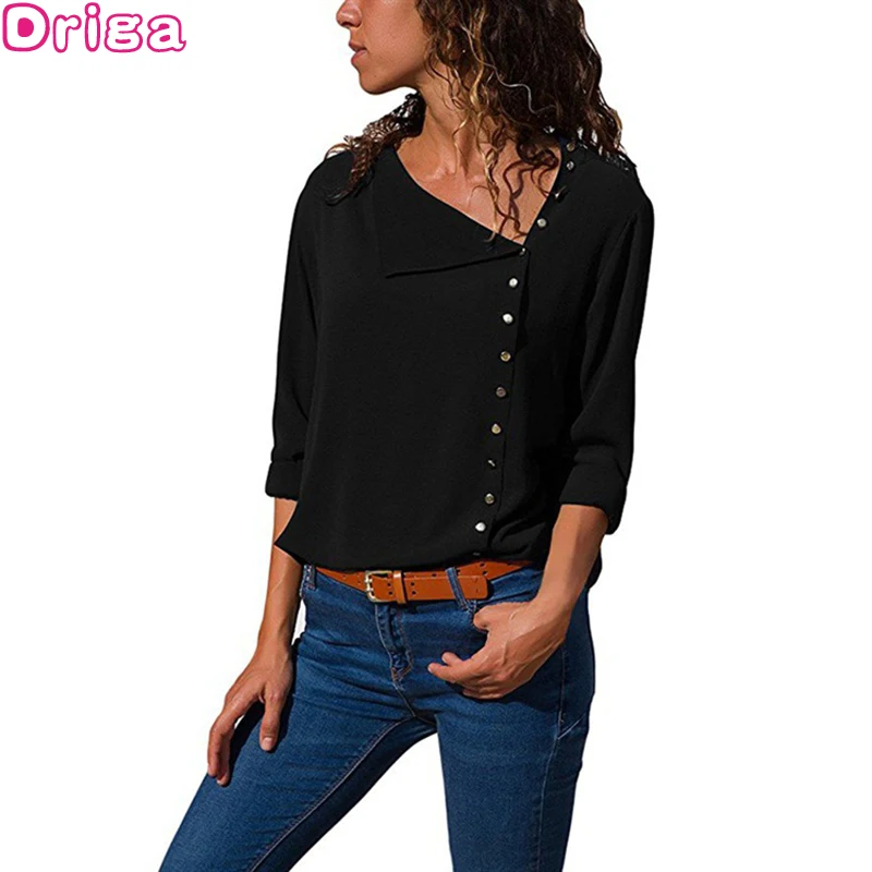

Chiffon Blouse 2018 Fashion Long Sleeve Women Blouses and Tops Skew Collar Solid Office Shirt Casual Tops Blusas Chemise Femme