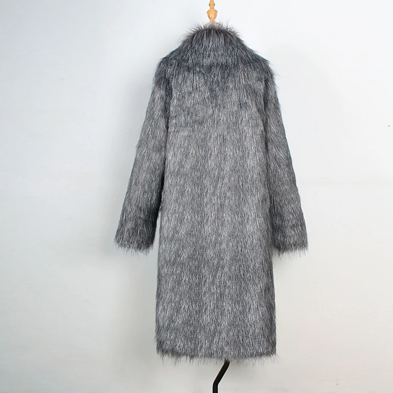 Женское зимнее длинное пальто из искусственного меха с отложным воротником, с длинным рукавом, карманами и пуговицами, Женская Толстая теплая ветрозащитная верхняя одежда 6Q0366