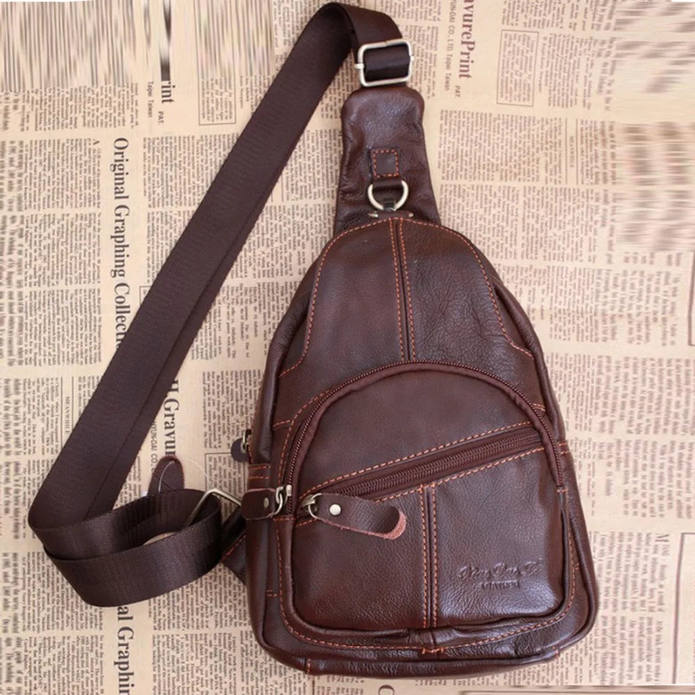 

Men Designer Genuine Leather Cowhide Vintage Messenger Shoulder Cross Body Travel Retro Sling Back Chest Bag Day Pack
