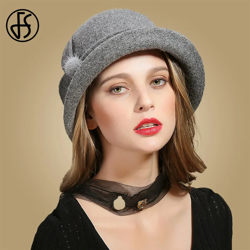 Женская винтажная фетровая шляпка FS шерстяная Колокол с широкими полями
