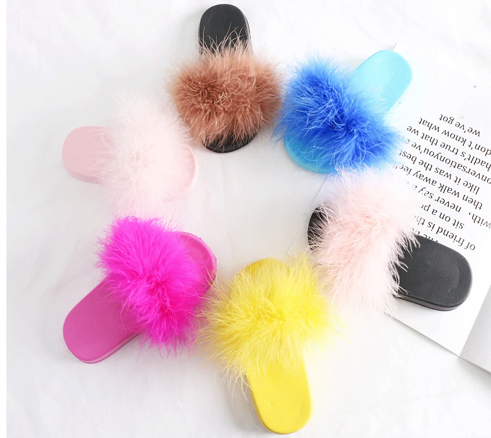 

Real fur Slippers Kids Girls sliders Raccoon Fluffy Chinelo Flats Beach Summer Children Indoor
