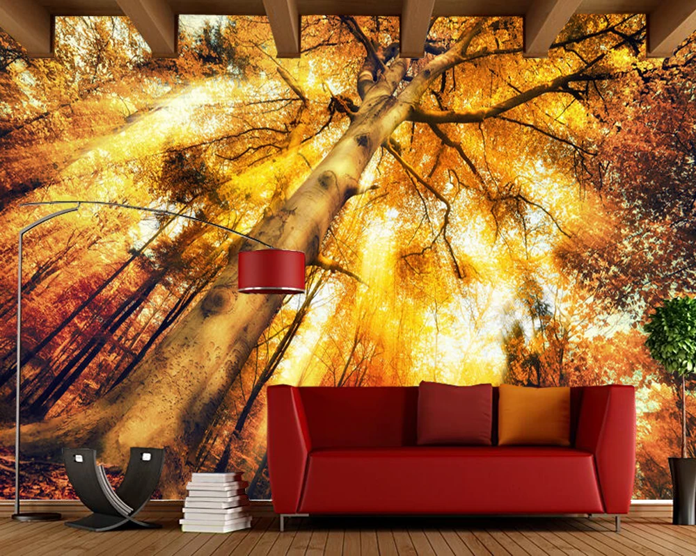 家のための3d風景の壁紙 秋の森の風景 リビングルーム ソファ テレビの壁の壁紙 壁紙 Aliexpress