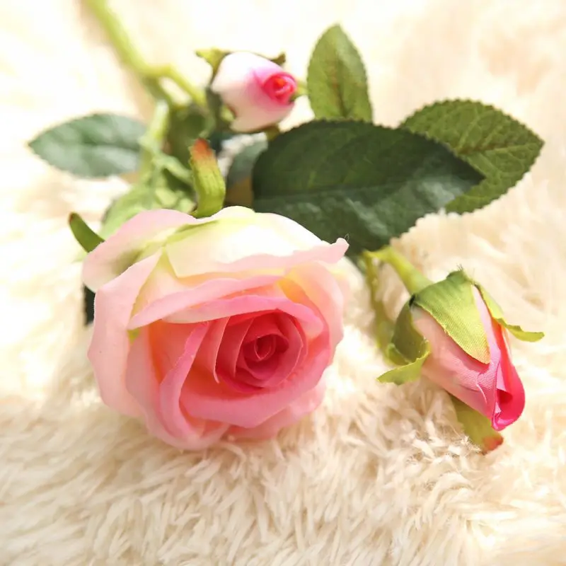 Искусственный цветок Акация роза искусственный цветок из шелка DIY свадебный Декор для дома рождественские принадлежности Шелковый цветок розы 37 см 9 цветов - Цвет: Светло-розовый