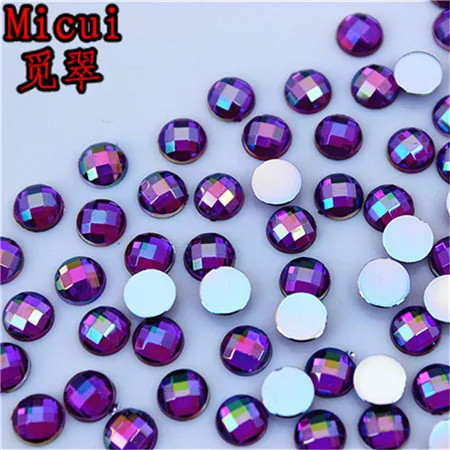 Micui 6/8mm Crystal AB Round Acrylic Nail Rhinestones Flatback Glue On Non Hotfix Stones Appliques For Craft DIY Nail Art MC341 - Цвет: Deep Purple AB