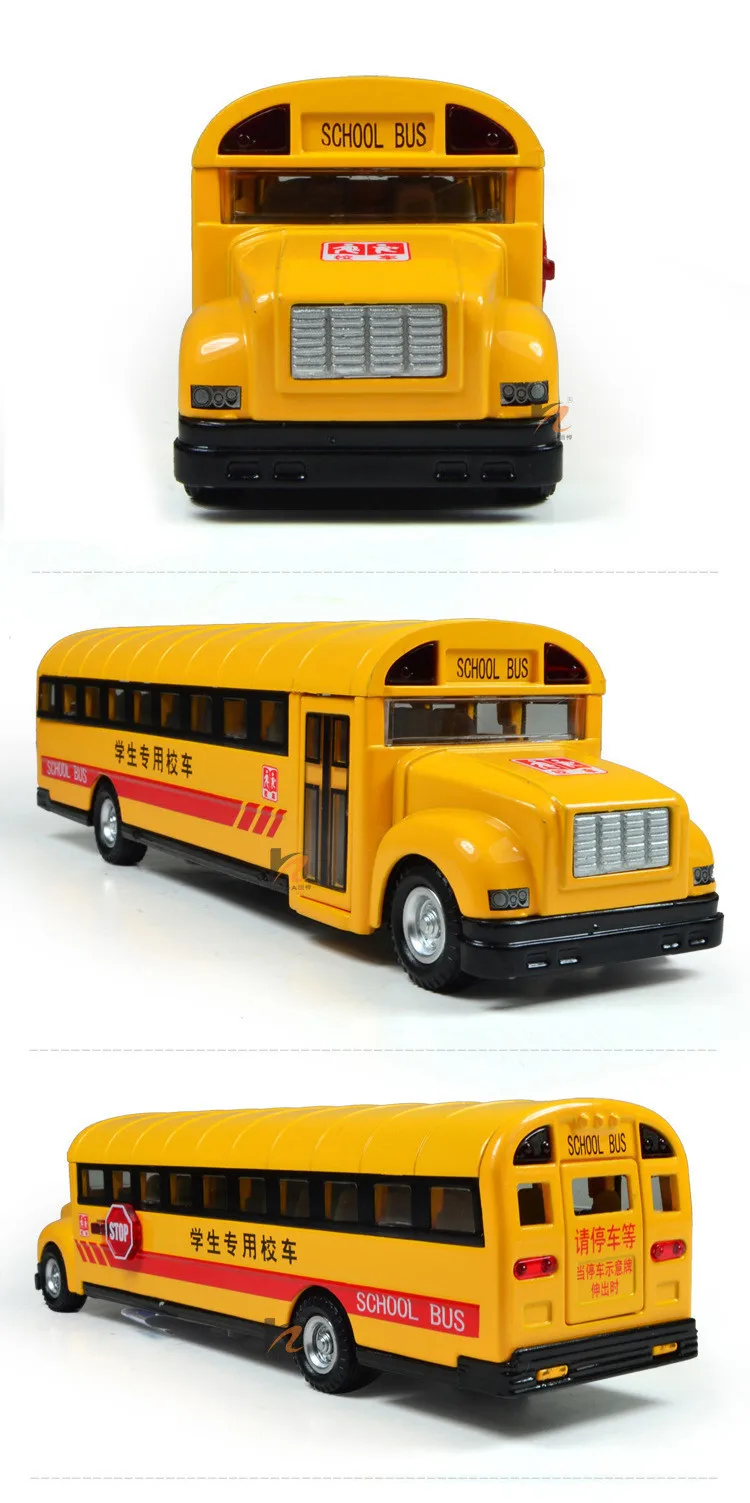 Высокая имитация SC-B01 желтый сплав+ ABS Вытяните назад школьный автобус игрушечный сплав модели автомобилей с музыкой/светодиодный свет/открытая дверь