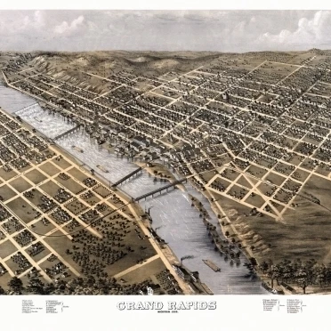 Historic Map of Grand Rapids Michigan 1868 Kent County Poster Print (36 x 54)